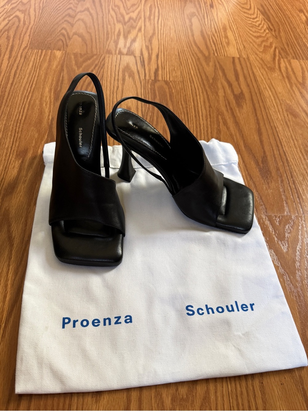 Proenza Schouler Black Leather Square-Toe Slingback Heels size 37